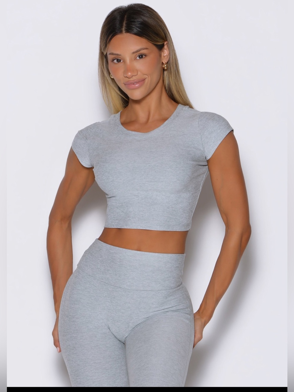 NWOT Bombshell Sportswear Fit Fam Heather Grey Active Short Sleeve Crop Tee Top